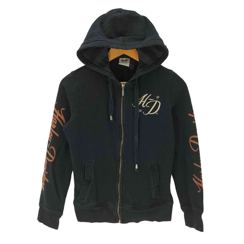 ハーレーダビッドソン HARLEY-DAVIDSON 00S OLD 両面 モーターサイクル プリント クロップド ジップ フーディー パーカー Y2K レディース import:S