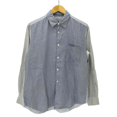 コムデギャルソンオム COMME des GARCONS HOMME 90S 田中オム 銀タグ L/S ハウンドトゥース ストライプ パネル スイッチング シャツ archive アーカイブ メンズ import:S