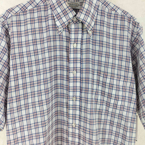 60-70s Andover アンドオーバー NO-IRON ノーアイロン コットン ポリ ボタンダウン チェック 半袖 シャツ メンズ M