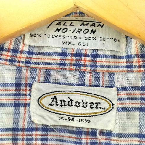 60-70s Andover アンドオーバー NO-IRON ノーアイロン コットン ポリ ボタンダウン チェック 半袖 シャツ メンズ M