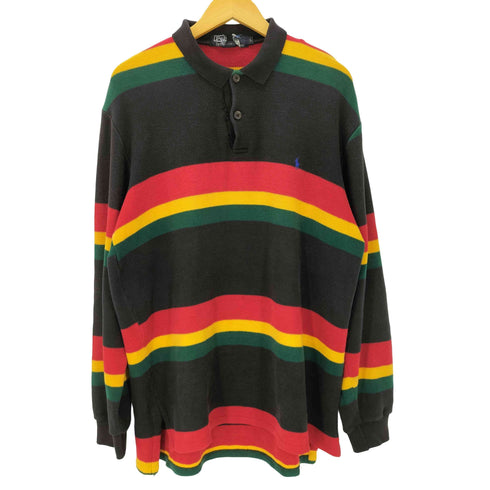 ポロバイラルフローレン Polo by RALPH LAUREN 90S USA製 ポニー刺繍 ラスター カラー ボーダー L/S ラガー ポロ シャツ 鹿の子 メンズ import:L