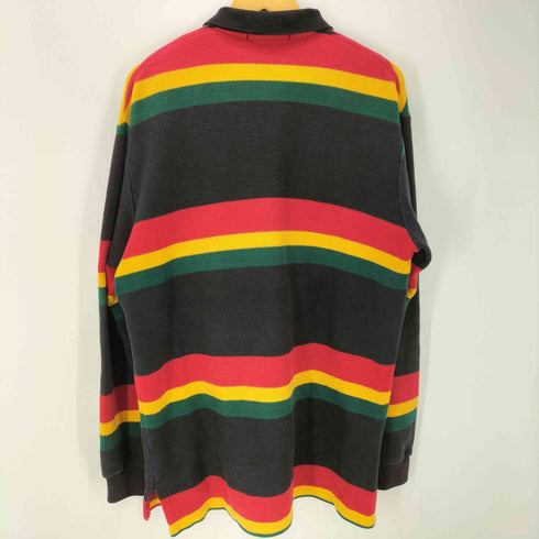 ポロバイラルフローレン Polo by RALPH LAUREN 90S USA製 ポニー刺繍 ラスター カラー ボーダー L/S ラガー ポロ シャツ 鹿の子 メンズ import:L