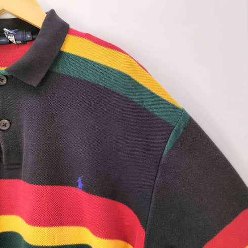 ポロバイラルフローレン Polo by RALPH LAUREN 90S USA製 ポニー刺繍 ラスター カラー ボーダー L/S ラガー ポロ シャツ 鹿の子 メンズ import:L