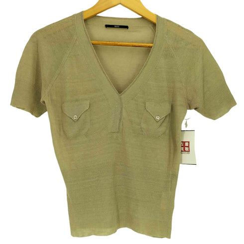 ヒューゴボス HUGO BOSS リネン Vネック 2ポケ S/S 半袖 ニット レディース import:S
