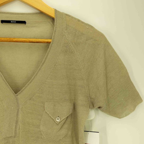ヒューゴボス HUGO BOSS リネン Vネック 2ポケ S/S 半袖 ニット レディース import:S