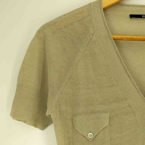 ヒューゴボス HUGO BOSS リネン Vネック 2ポケ S/S 半袖 ニット レディース import:S
