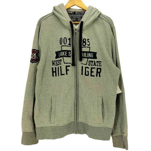 トミーヒルフィガー TOMMY HILFIGER フード裏 サーマル 袖ワッペン フロッキープリント ジップ パーカー メンズ import:XL