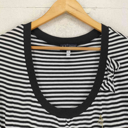 アルマーニジーンズ ARMANI JEANS ボーダー ロゴ ラメ リボン ラウンドネック ワンピース レディース XS