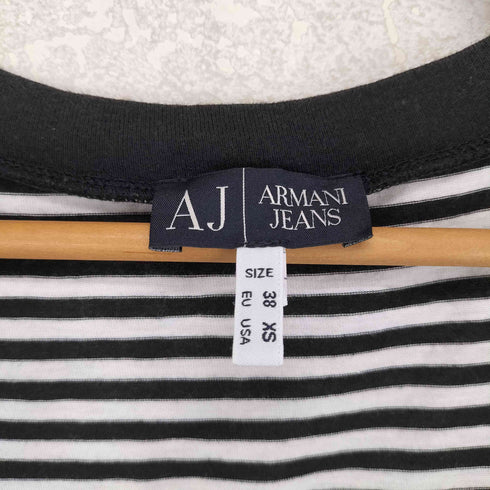 アルマーニジーンズ ARMANI JEANS ボーダー ロゴ ラメ リボン ラウンドネック ワンピース レディース XS