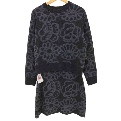 マリメッコ marimekko 花柄ニット ラムクルーネックセーター ラムミニスカート レディース L/L