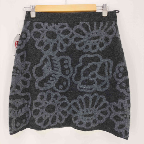 マリメッコ marimekko 花柄ニット ラムクルーネックセーター ラムミニスカート レディース L/L