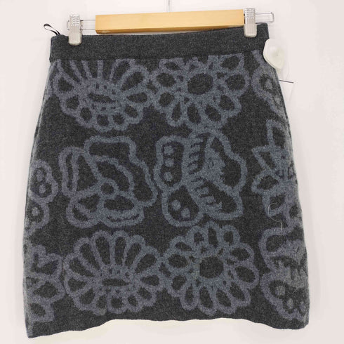 マリメッコ marimekko 花柄ニット ラムクルーネックセーター ラムミニスカート レディース L/L
