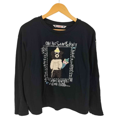 アルベロベロ OLLEBOREBLA オレボレブラ ボックスラメプリント くまさんウールニットアップリケ 長袖Tシャツ レディース