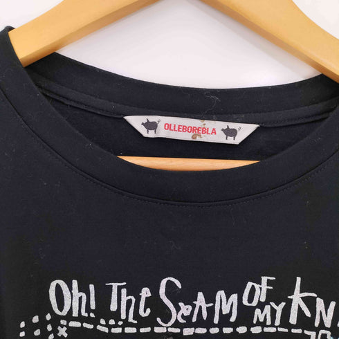 アルベロベロ OLLEBOREBLA オレボレブラ ボックスラメプリント くまさんウールニットアップリケ 長袖Tシャツ レディース