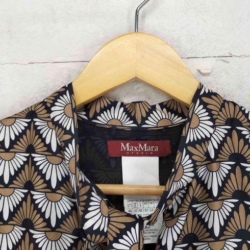 マックスマーラステュディオ MAX MARA STUDIO 扇型 幾何学 シルク100 ノースリーブ ベルト プリーツ ワンピース レディース 44