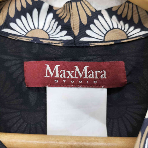 マックスマーラステュディオ MAX MARA STUDIO 扇型 幾何学 シルク100 ノースリーブ ベルト プリーツ ワンピース レディース 44