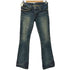 ヒステリックグラマー HYSTERIC GLAMOUR 00S ヒスガール 革パッチ スタッズ 装飾 ダメージ ヴィンテージ 加工 ローライズ フレア デニム パンツ Y2K メンズ JPN:M
