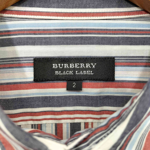 バーバリーブラックレーベル BURBERRY BLACK LABEL ホース刺繍 マルチストライプ 半袖 シャツ メンズ 2