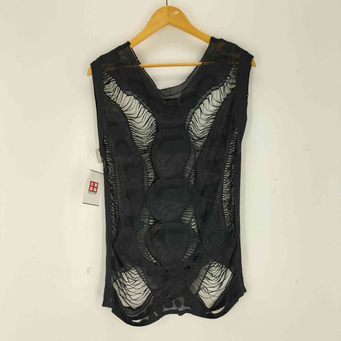 Pieces ピーシーズ ドット柄 メッシュ フリンジノースリーブトップス レディース S/M