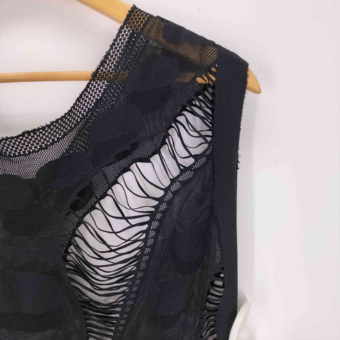 Pieces ピーシーズ ドット柄 メッシュ フリンジノースリーブトップス レディース S/M