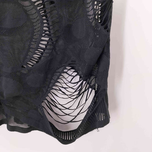 Pieces ピーシーズ ドット柄 メッシュ フリンジノースリーブトップス レディース S/M