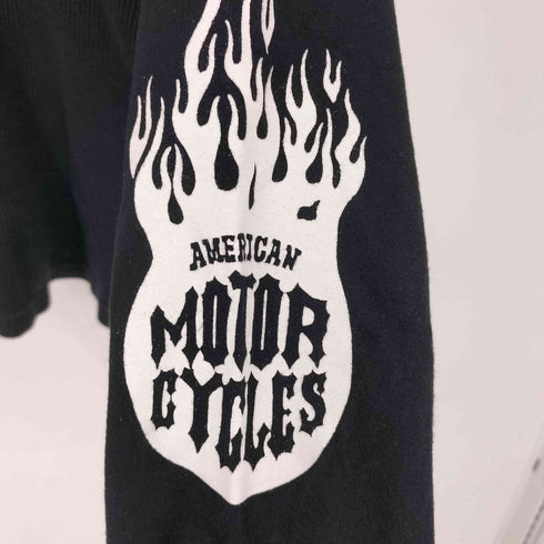 ハーレーダビッドソン HARLEY-DAVIDSON ファイヤーパターン袖 クロップド丈 ワッフルサーマル クルーネック長袖Tシャツ Y2K メンズ import:M