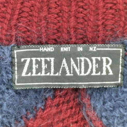 ZEELANDER ニュージーランド製 ハンドニット アーガイル シャギー Vネックニット メンズ