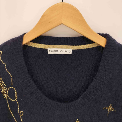 ツモリチサト TSUMORI CHISATO ビーズ デザイン ツートンカラー ナイロン アンゴラ クルーネック ニット レディース JPN:2