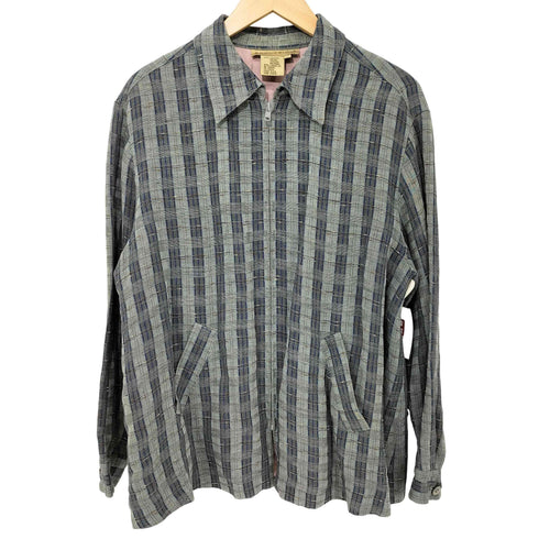 EXCURSION 90s チェック 織柄 レーヨンリネン ジップアップ ブルゾン メンズ import:S