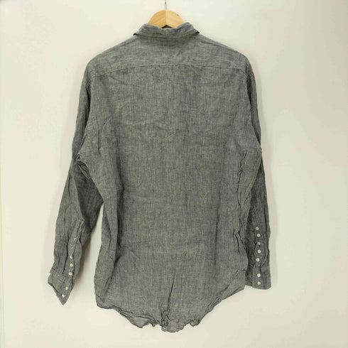 ポールスミスロンドン Paul Smith LONDON MADE IN ITALY イタリア製 リネン 100% カスリ 両ポケ 長袖 シャツ メンズ import:L