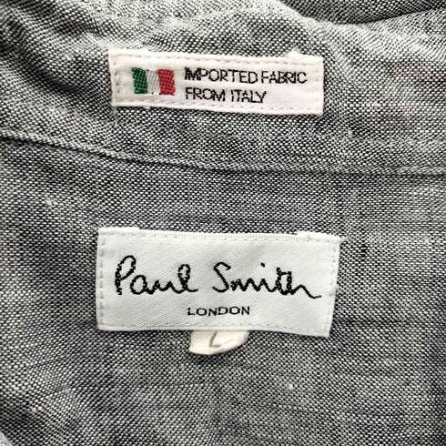 ポールスミスロンドン Paul Smith LONDON MADE IN ITALY イタリア製 リネン 100% カスリ 両ポケ 長袖 シャツ メンズ import:L