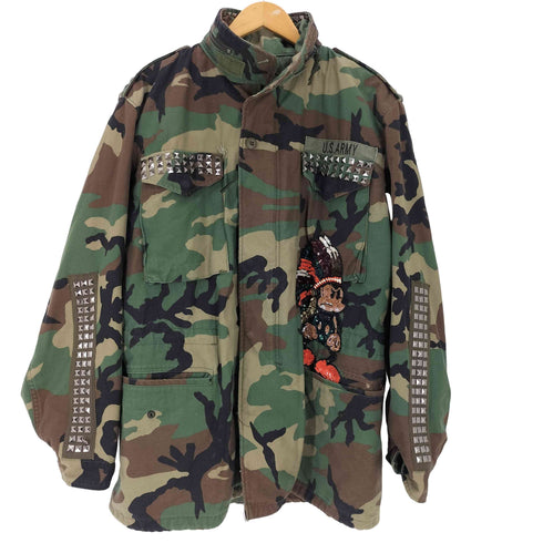 ユーエスアーミー U.S. ARMY M-65 スパンコール装飾 スタッズ リメイク フィールドジャケット メンズ MEDIUM LONG