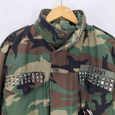 ユーエスアーミー U.S. ARMY M-65 スパンコール装飾 スタッズ リメイク フィールドジャケット メンズ MEDIUM LONG