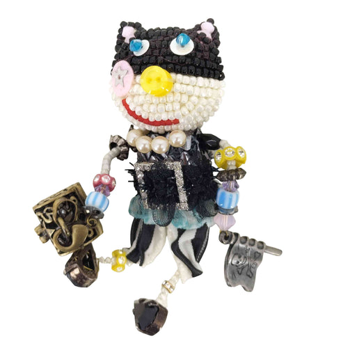 アルベロベロ OLLEBOREBLA オレボレブラ ネコさん 宝箱 フラッグ ビーズ ラインストーン ブローチ レディース