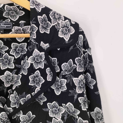 サルヴァトーレフェラガモ Salvatore Ferragamo イタリア製 フラワープリント オープンカラー カーディガン レディース import:XL