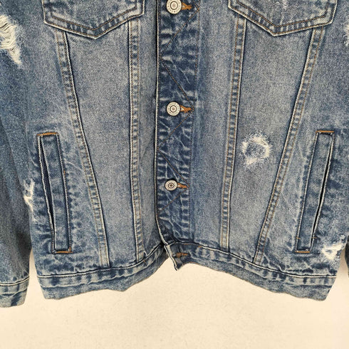 ザラ ZARA ダメージ加工バックプリントデニムジャケット メンズ import:L