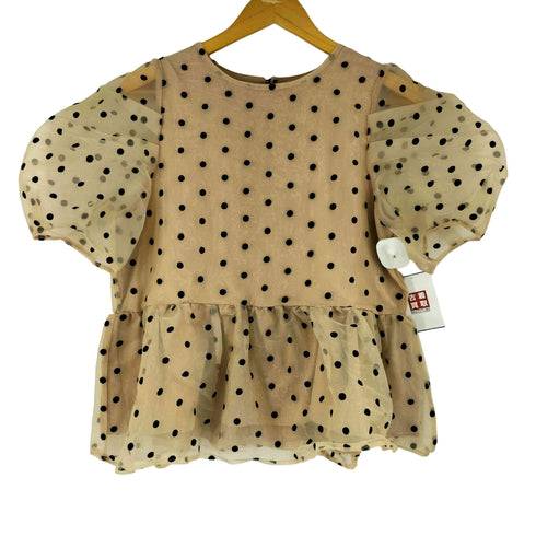 ドゥーザルーム Deux Amour ドットシアーパフスリーブペプラムトップス レディース M-L