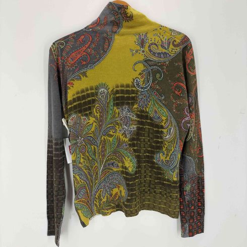 エトロ ETRO イタリア製 ペイズリー柄 カシミヤ混シルク ハイネック長袖カットソー レディース