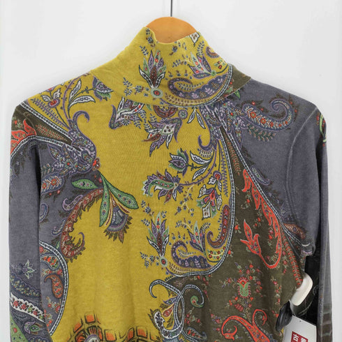 エトロ ETRO イタリア製 ペイズリー柄 カシミヤ混シルク ハイネック長袖カットソー レディース