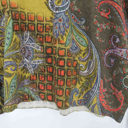 エトロ ETRO イタリア製 ペイズリー柄 カシミヤ混シルク ハイネック長袖カットソー レディース
