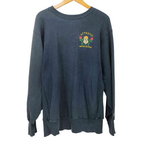 チャンピオン Champion 90s USA製 刺繍タグ REVERSE WEAVE リバースウィーブ 刺繍デザイン クルーネックスウェット メンズ import:XL