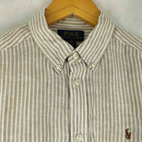 ポロラルフローレン POLO RALPH LAUREN リネン100% スモールポニー刺繍 ストライプ柄 長袖 BDシャツ メンズ JPN:XL