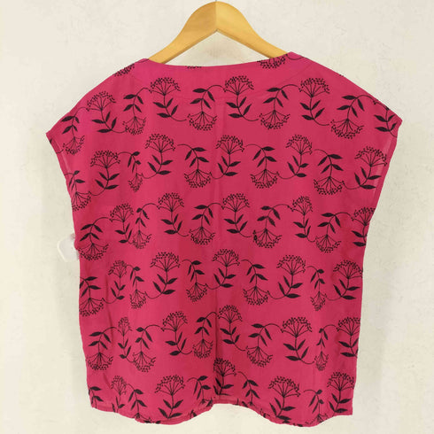 A.M.B コットン ボタニカル柄 刺繍 ノースリーブ ブラウス レディース FREE