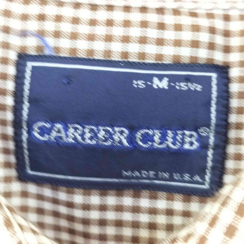 キャリアクラブ CAREER CLUB 70s USA製 チェック 襟芯 半袖 シャツ メンズ M