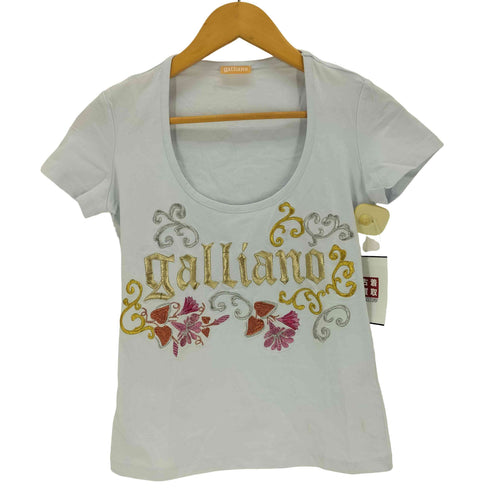 ジョンガリアーノ JOHN GALLIANO 00S ロゴメタリック刺繍 UネックTシャツ Y2K レディース XS