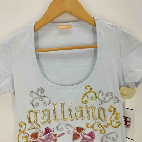 ジョンガリアーノ JOHN GALLIANO 00S ロゴメタリック刺繍 UネックTシャツ Y2K レディース XS