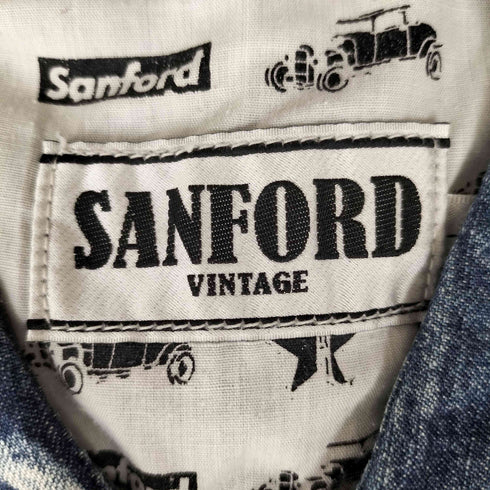 SANFORD ロゴ刺繍 スタースタッズ ダブルフラップポケット デニムシャツ メンズ JPN:L