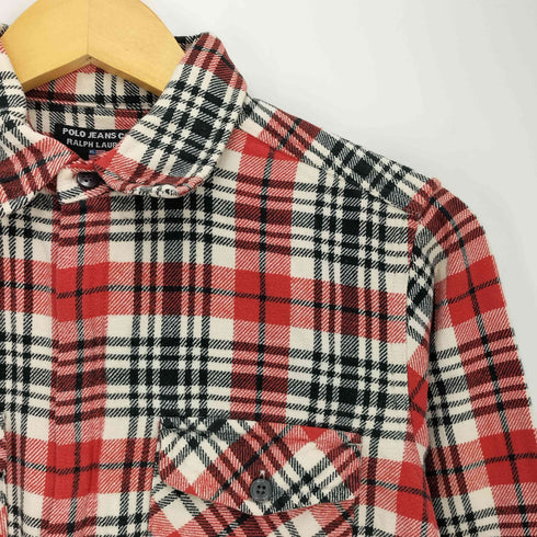 ポロジーンズカンパニーラルフローレン POLO JEANS COMPANY RALPH LAUREN 90~00S 星条旗タグ ジップアップ ダブルフラップポケット フランネル チェック シャツ メンズ import:S