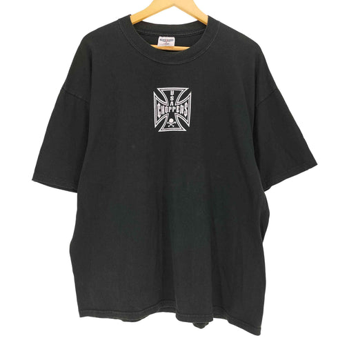 90~00s USA CHOPPERS メキシコ製 JERZEESボディ アイアンクロス スカルプリント クルーネック 半袖Tシャツ メンズ import:XL