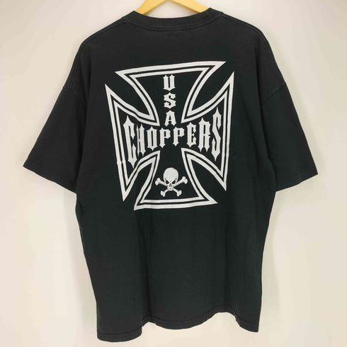 90~00s USA CHOPPERS メキシコ製 JERZEESボディ アイアンクロス スカルプリント クルーネック 半袖Tシャツ メンズ import:XL